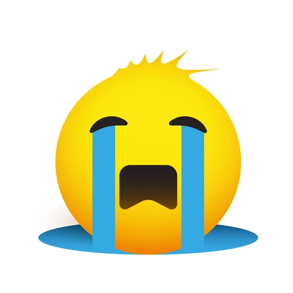 Crying Sad Emoji Met Grappig Blowsy Hair Eenvoudige Emoticon Design — Stockvector