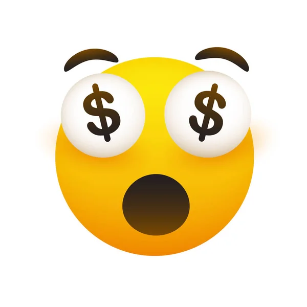 Become Rich Funny Smiling Emoji Open Mouth Dollar Signs Pop — Wektor stockowy