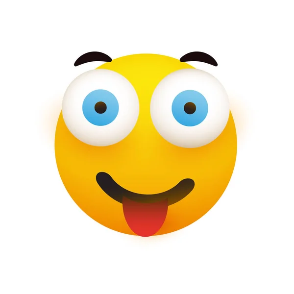 Cara Emoji Sonriente Con Lengua Hacia Fuera Diseño Feliz Simple — Vector de stock