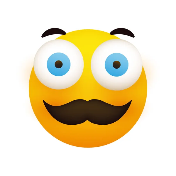 Meglepett Emoji Egyszerű Emoticon Kiugró Szemekkel Bajusszal Smiley Elszigetelt Fehér — Stock Vector