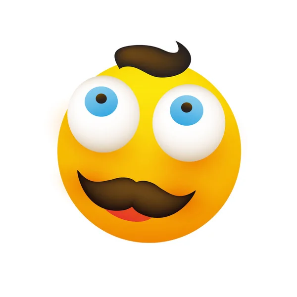 Mosolygó Férfi Emoji Egyszerű Boldog Emoticon Dreamy Pop Out Szemek — Stock Vector