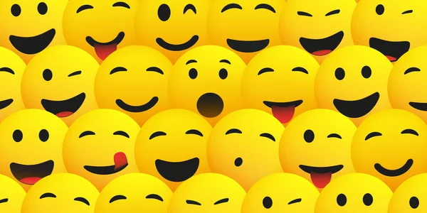 Pattern Background Dense Crowd Yellow Emoticons Various Facial Expressions Many — Stock Vector