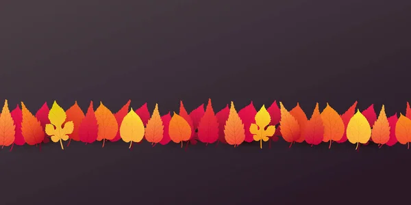 Kleurrijke Herfstbladeren Een Rij Bruine Achtergrond Reclame Design Template Versierd — Stockvector