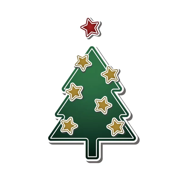 Árbol Navidad Verde Decorado Con Estrellas Doradas Aislado Blanco Fondo — Vector de stock