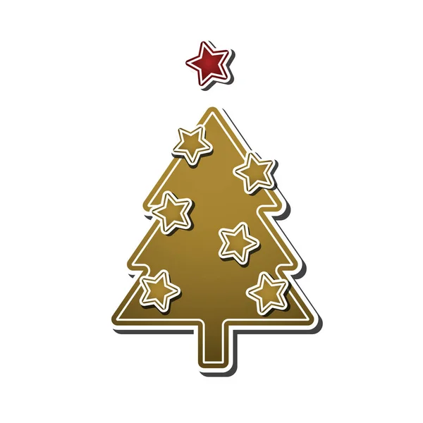Zdobený Zlatý Vánoční Stromek Zlatými Hvězdami Izolovaný Bílém Prázdninové Pozadí — Stockový vektor