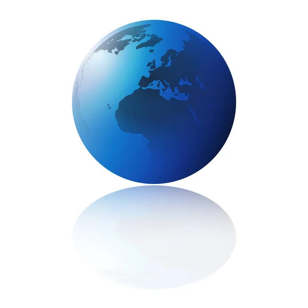 Einfaches Isolated Blue Earth Globe Design Mit Reflexion Auf Weißem — Stockvektor
