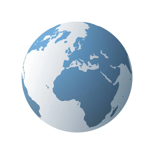 Simple Blue Earth Globe Design Geïsoleerd Witte Achtergrond Europa Afrika — Stockvector