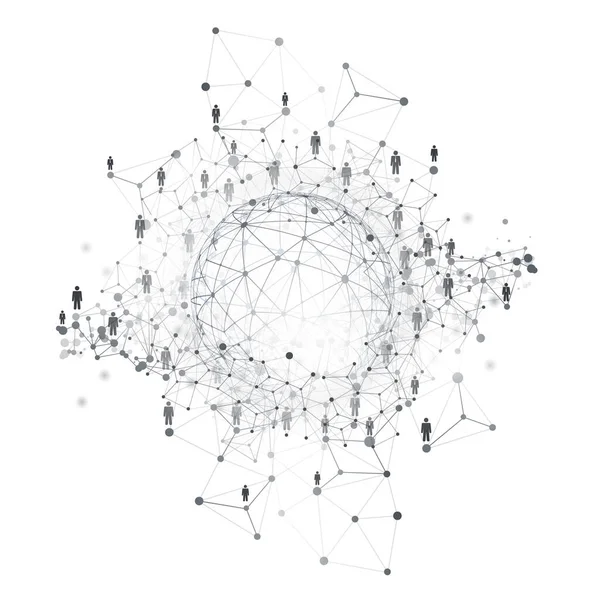 デジタルネットワーク グローバルビジネス接続 チームワークまたはソーシャルメディアのコンセプトデザインとグローブ 接続された人々と透明多角形のネットワークメッシュ ホワイト背景に隔離されたテンプレート — ストックベクタ