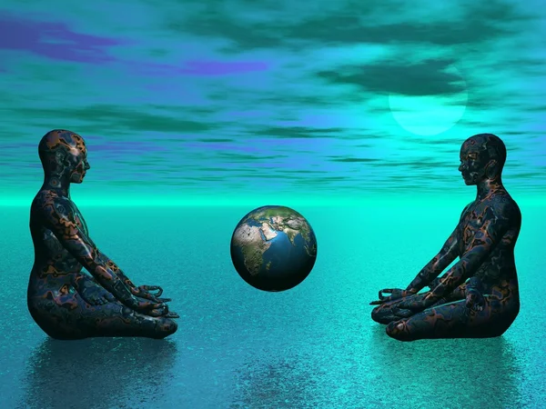 Buddha and earth blue — Stock Photo, Image