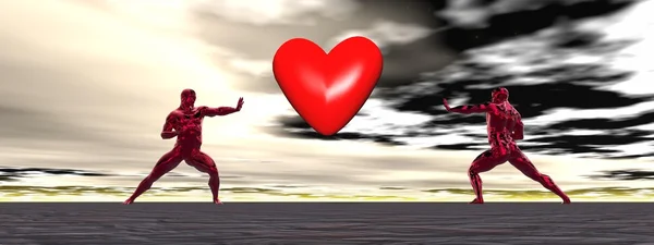 Мужчины и сердце красное — стоковое фото