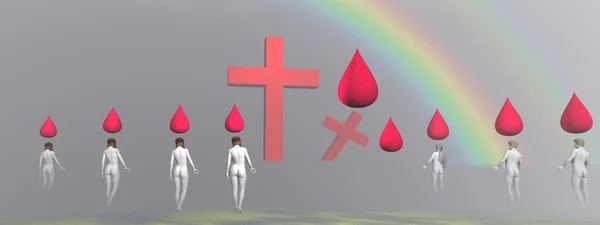 Хрест червоний і чоловіки і жінки — стокове фото