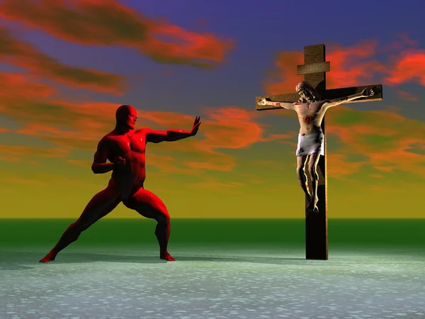 Ένα άνθρωπος κόκκινο και το σταυρό — Φωτογραφία Αρχείου