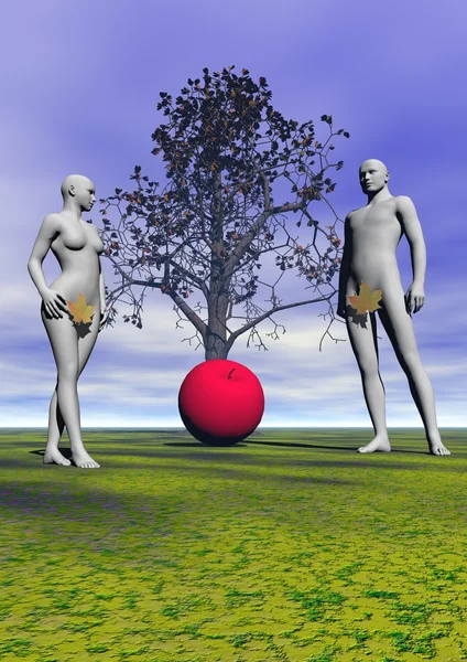 Адам і Єва і яблуко — стокове фото