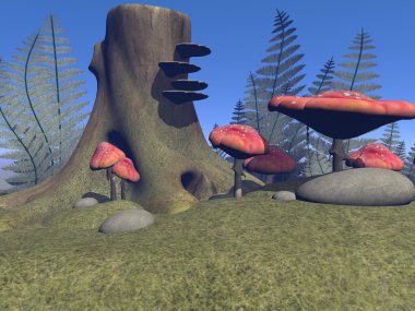 mantar ve ağaçlar ve çiçekler