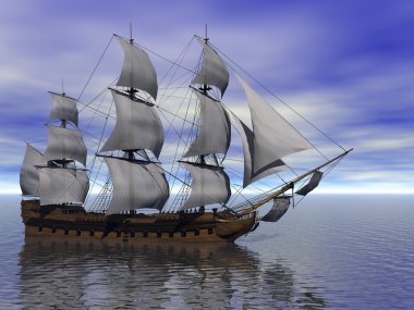 Tekne ve deniz ve gökyüzü mavi