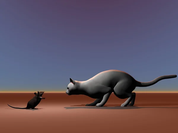 Maus schwarz und Katze grau — Stockfoto