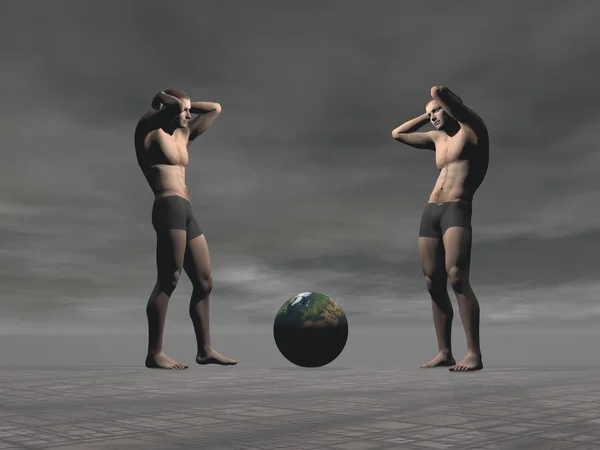 Two men and planet — Stock Photo, Image