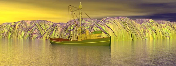 Лодка и айсберг — стоковое фото