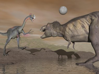 gigantoraptor ve tyrannosaurus - 3d render