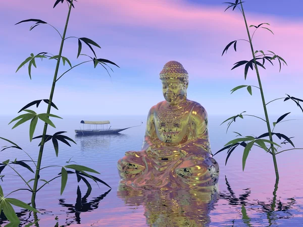 Buddha na vodu - 3d vykreslení — Stock fotografie