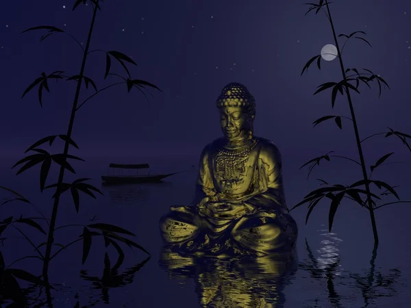 Buddha on the water - 3d render — Stock Photo, Image