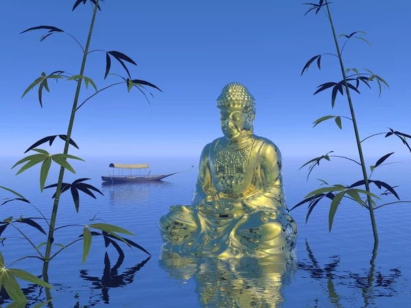 Buddha sull'acqua - rendering 3d — Foto Stock