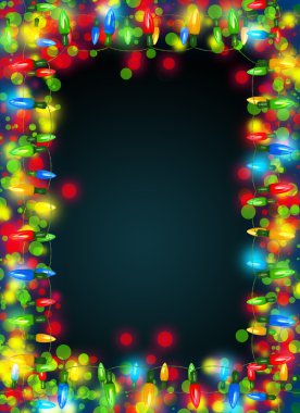 Noel ışıkları çerçeve koyu background.decorative çelenk