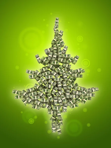 Billetes de dólares hechos como árbol de Navidad sobre fondo verde —  Fotos de Stock