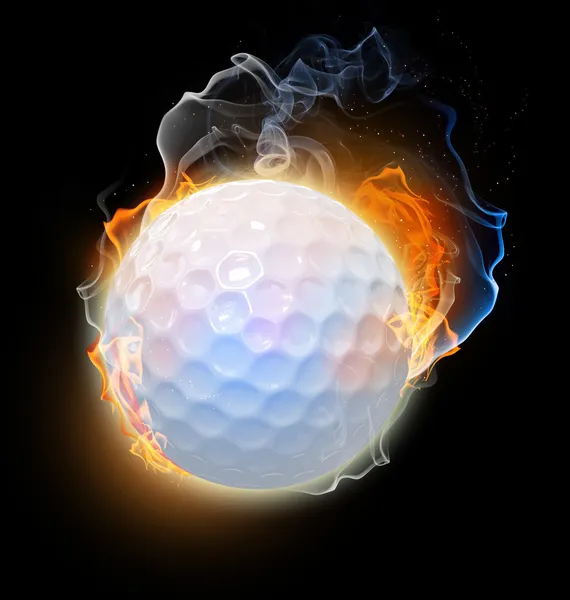 Golfbal in brand. Illustratie op zwarte achtergrond — Stockfoto