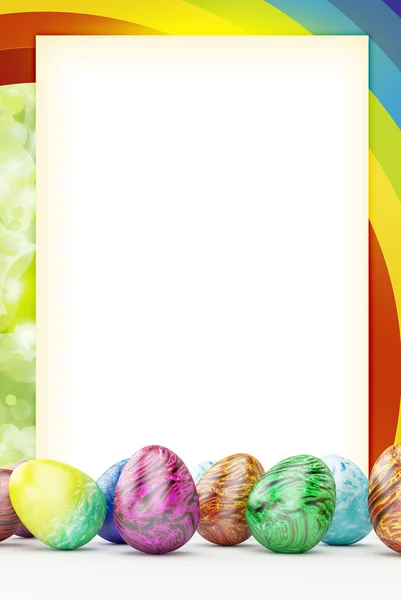 Frame with rainbow and ester eggs — Stock Photo, Image