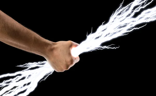 Lightning bolts in hand — Stock Photo, Image