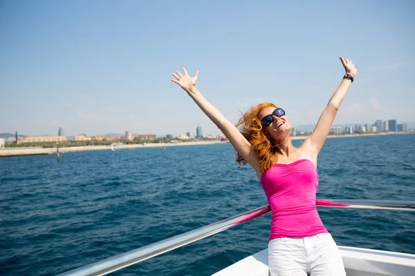 Young woman on yacht — Stock Photo, Image