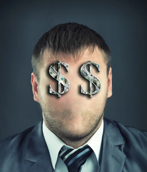 Geschäftsmann mit Dollar-Symbolen — Stockfoto