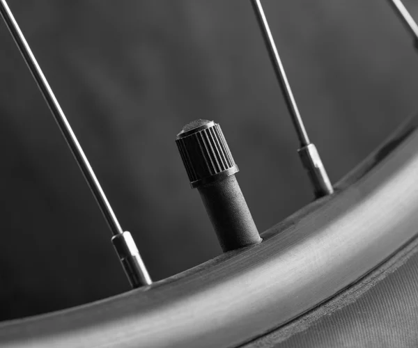 Válvula de uma roda de bicicleta — Fotografia de Stock