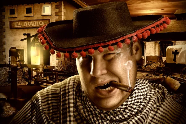 Serious cowboy mexican at night — Stock Photo, Image