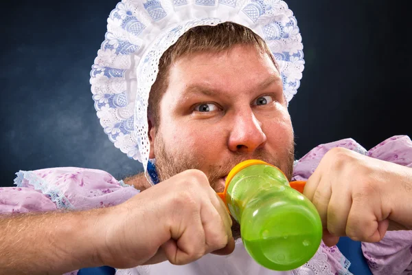 Crazy man with a pacifier — Stock Photo, Image