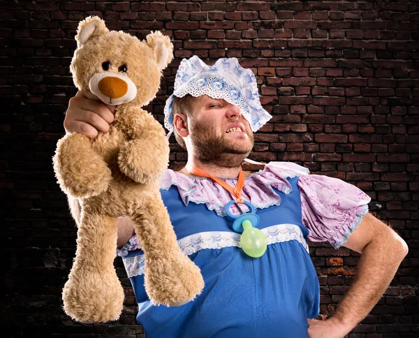 Slechte man met teddy bear — Stockfoto