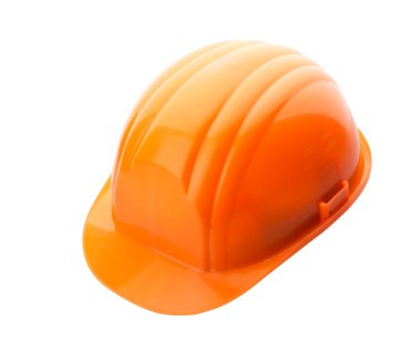 casco naranja en blanco