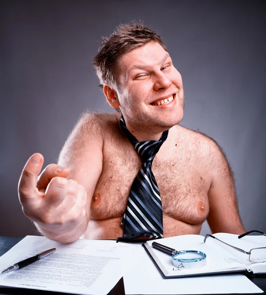 Homem de negócios sem camisa esquisito — Fotografia de Stock