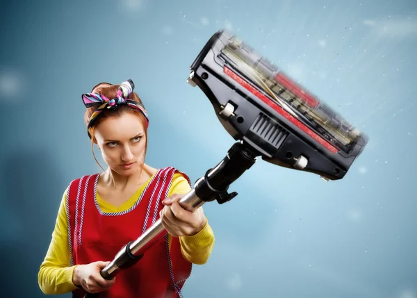 Housewife with vacuum cleaner — Stock Photo, Image