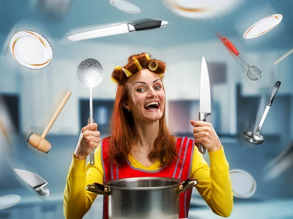 Housewife on the kitchen — Stock Photo, Image