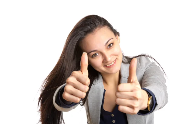 Businesswoman with two fingers up — Stock Photo, Image