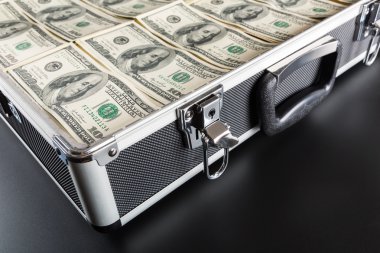 Gri arka planda para dolu çanta