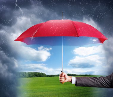 Hand with an red umbrella clipart