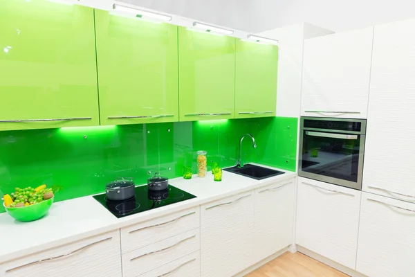 Modern green kitchen interior — Stock Photo, Image