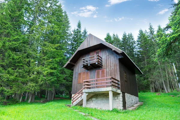 Drewniany dom w lesie — Zdjęcie stockowe