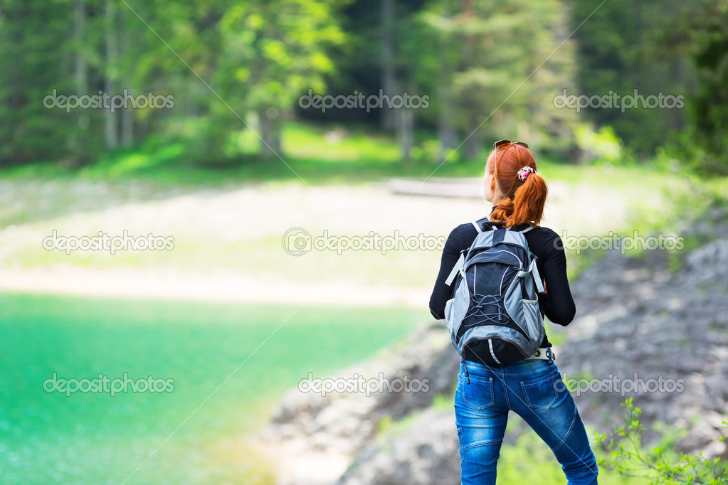 Woman is walking outdoor