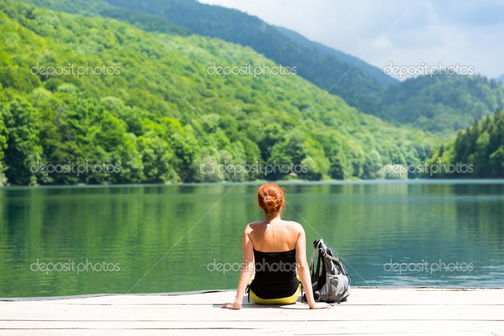 Woman at   lake