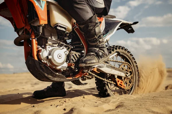 Rider driving in motocross race skid wheel — Stock Photo, Image