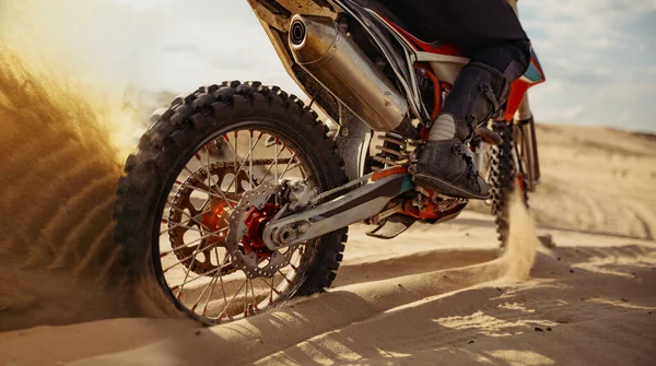 Rider driving in motocross race skid wheel — Stock Photo, Image